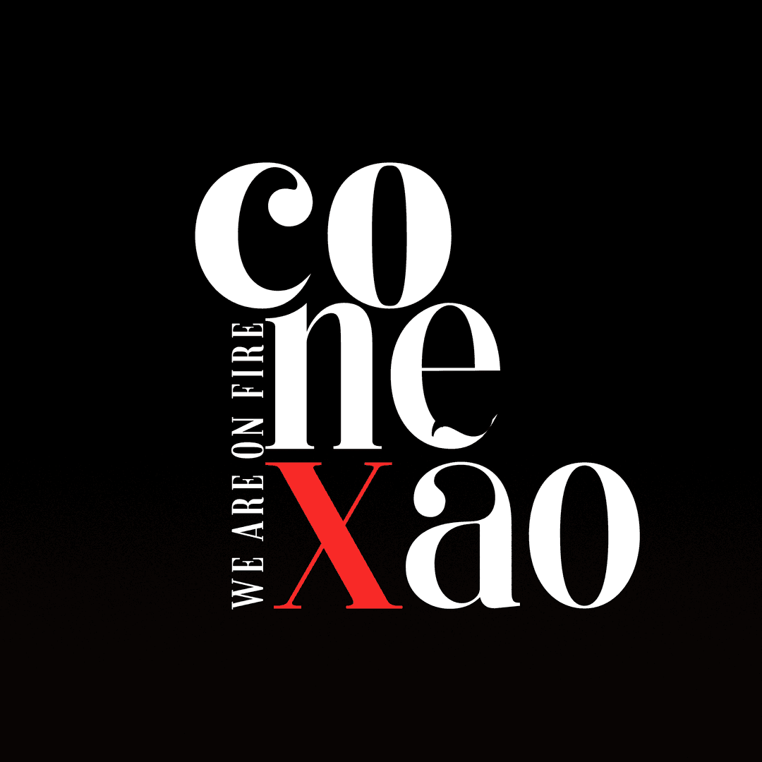 Logo de fundo preto com os dizeres "Conexão We are on fire" em branco e vermelho